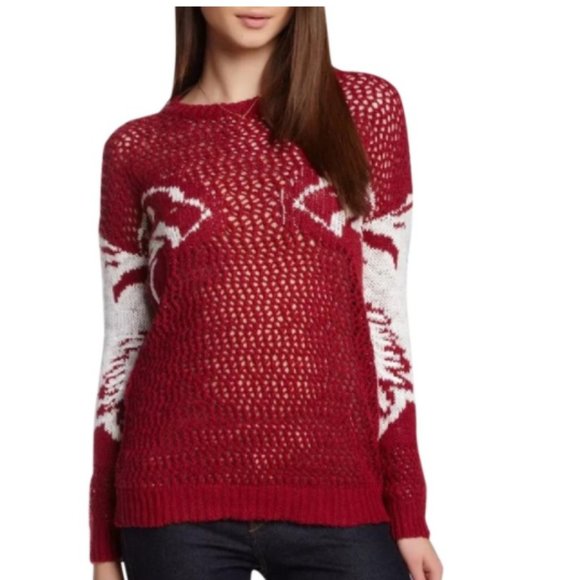 Romeo + Juliet Couture Red and White Open Weave Sweater Size M NWT - Picture 1 of 16